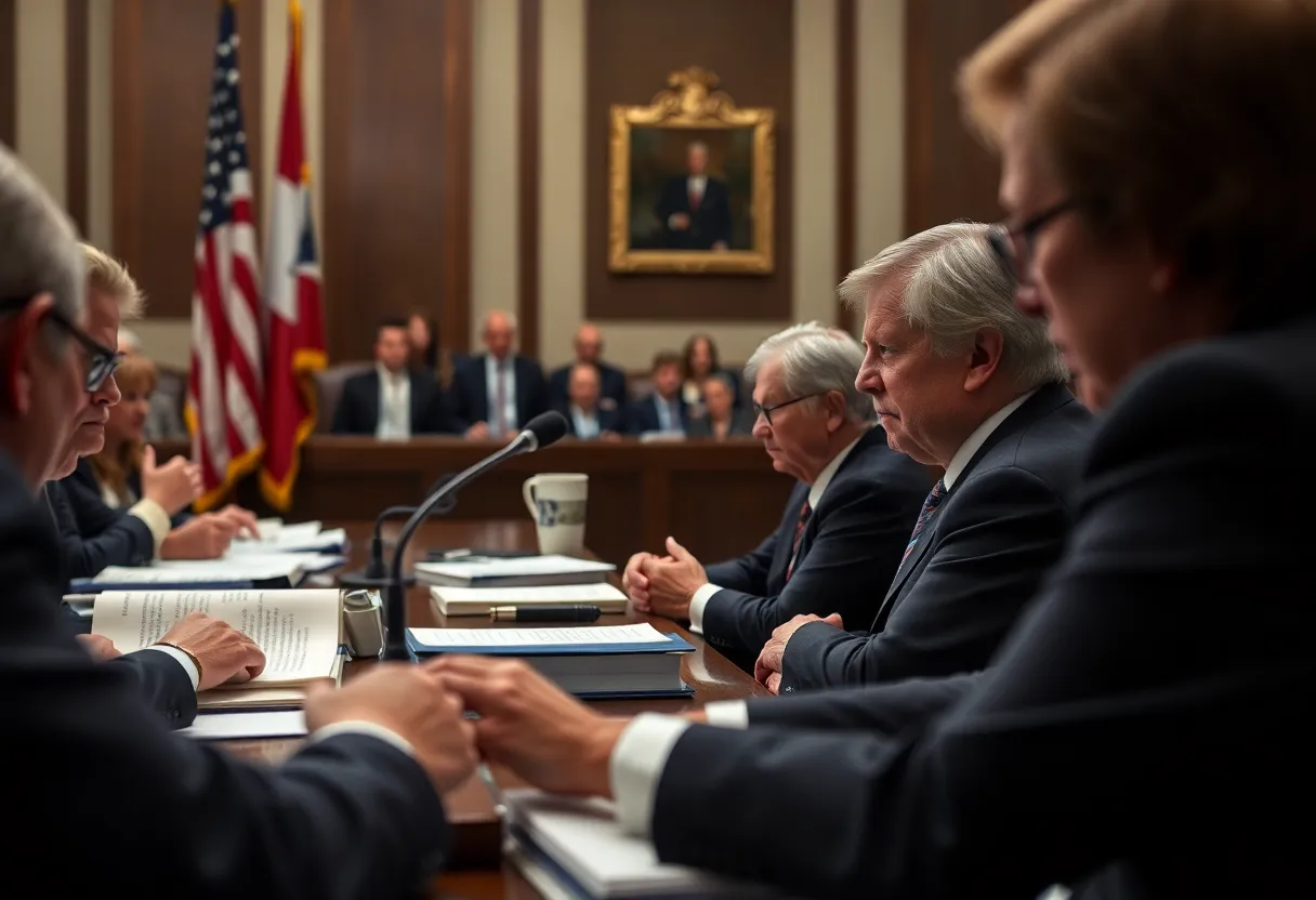Political hearing with senators and nominee