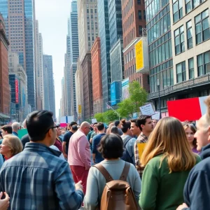 People engaging in civic discussions in a diverse New York City setting