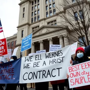 Protesters demonstrating for better contracts in Philadelphia