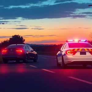 Illustration of a police traffic stop during the evening.