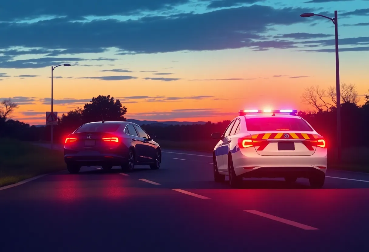 Illustration of a police traffic stop during the evening.