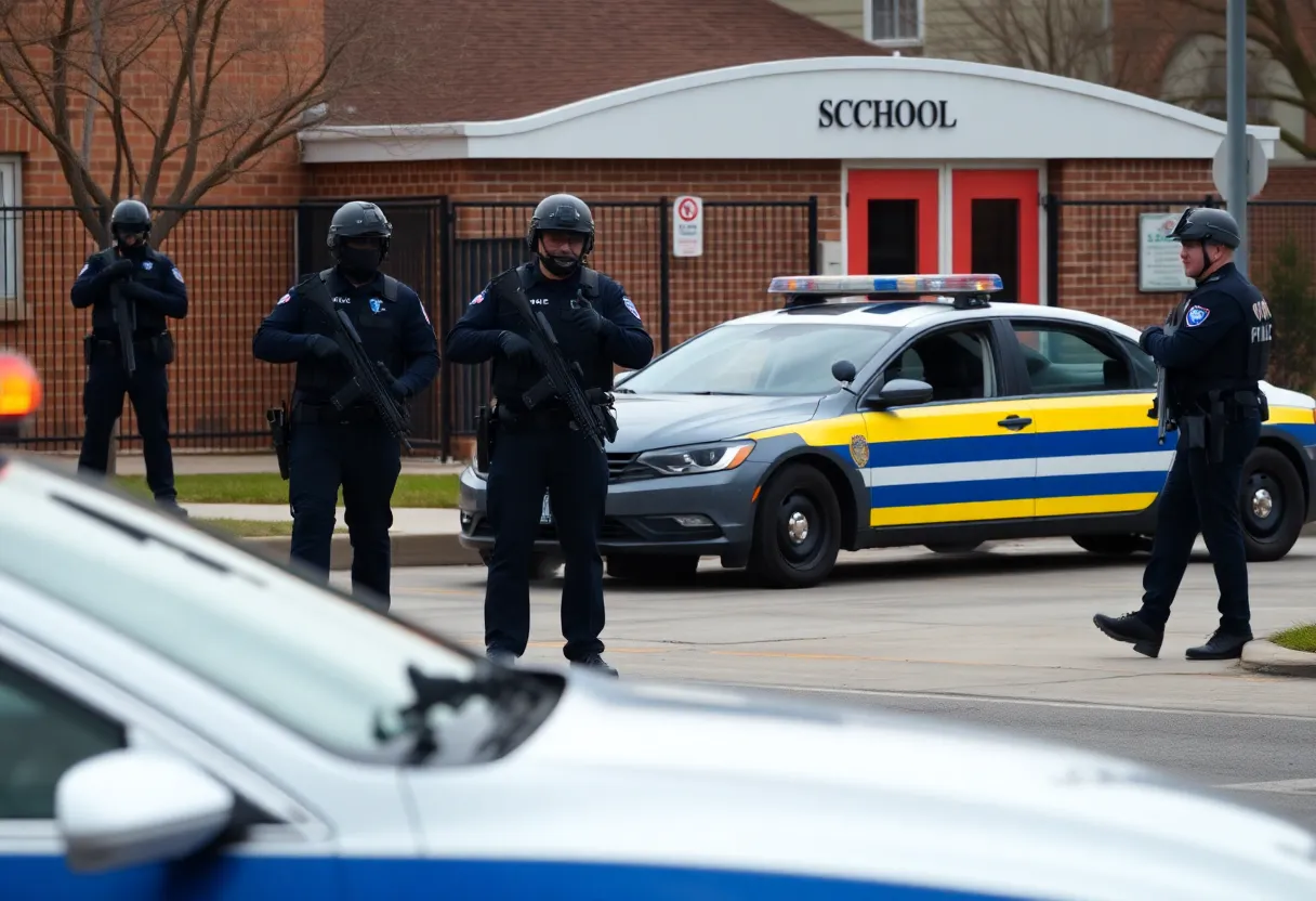 Police conducting a training exercise at William H. Natcher Elementary School