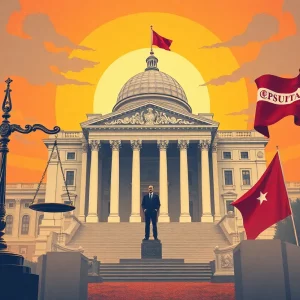 Conceptual illustration representing political turmoil and legal investigations