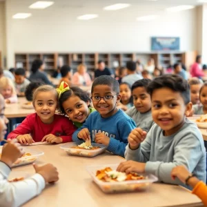 Children enjoying nutritious meals in a school cafeteria