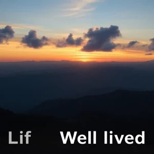 A peaceful sunset over mountainous landscape representing tranquility.