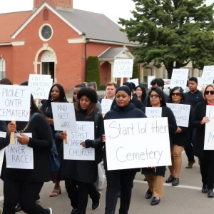 Community members participating in a silent march protesting Medicaid and SNAP cuts.