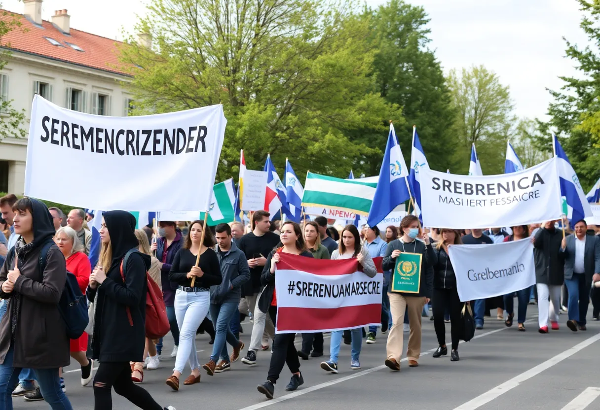 Participants marching in memory of the Srebrenica Massacre in Bowling Green.