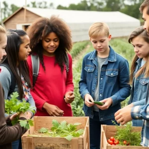 High school students participate in outdoor agricultural activities