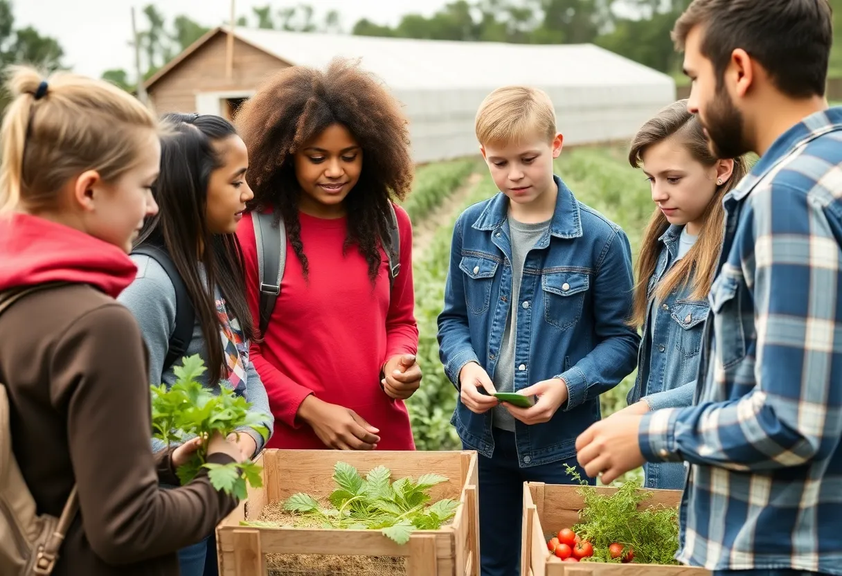 High school students participate in outdoor agricultural activities