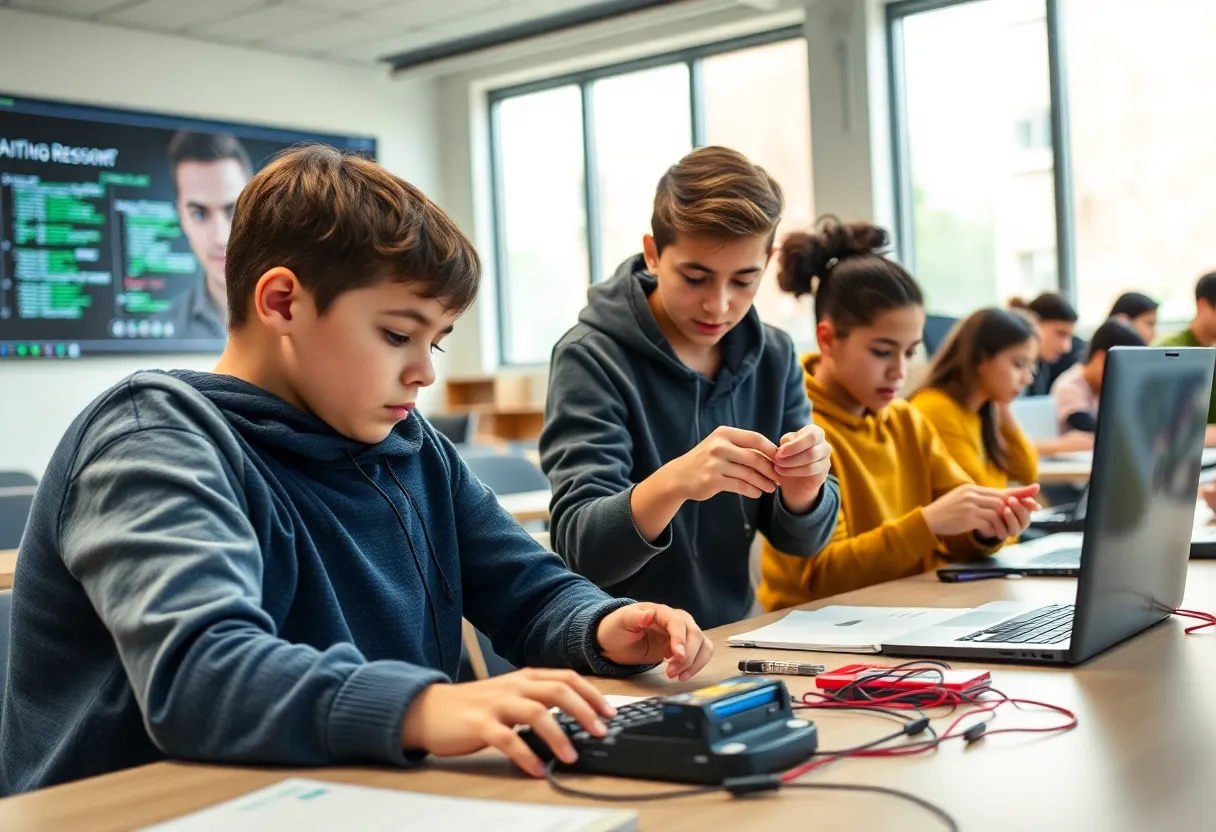Students participating in an interactive AI curriculum class