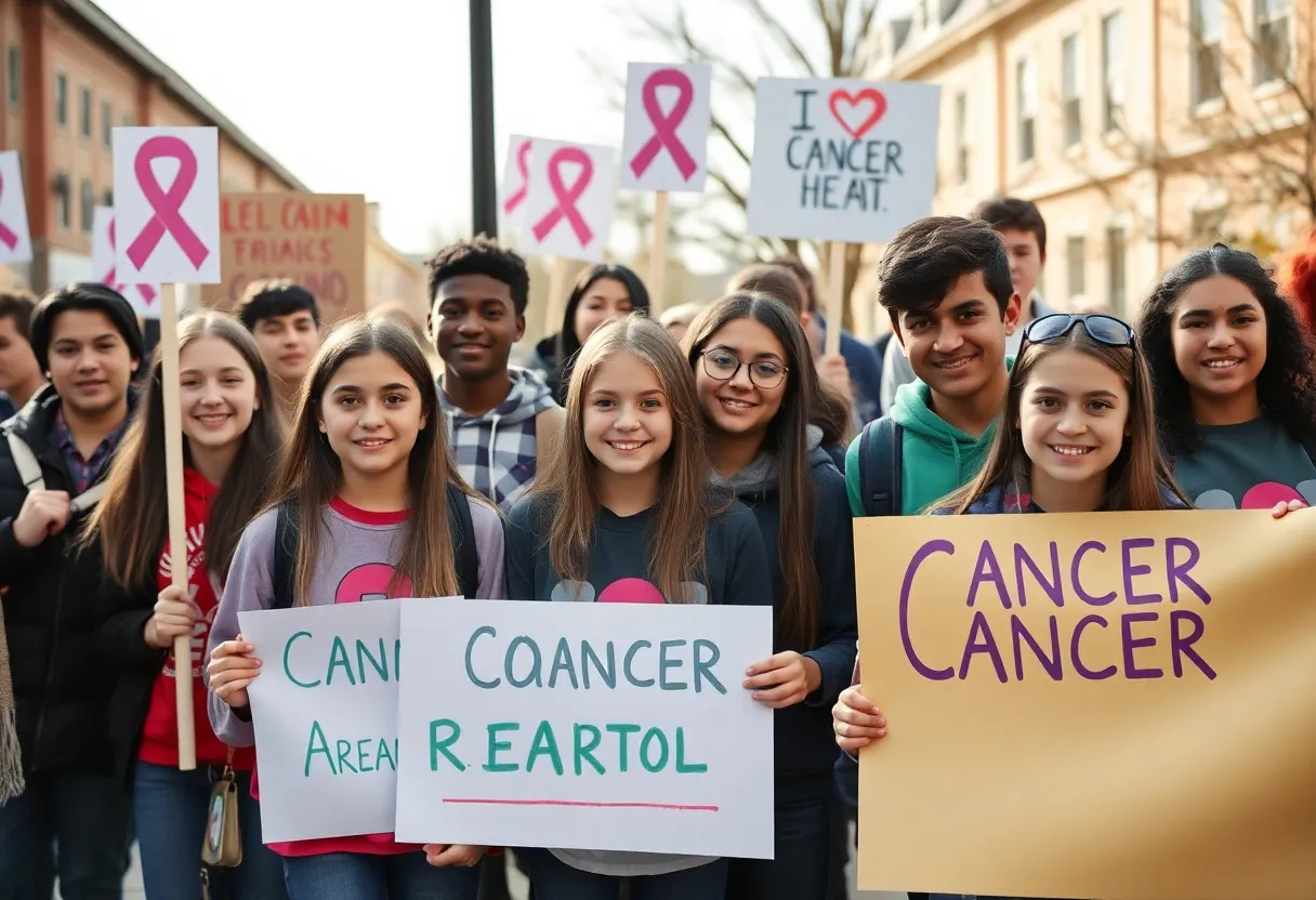 Group of teenagers advocating for cancer research funding