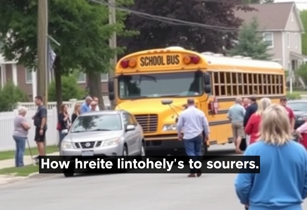 School bus on a residential street after a non-injury accident