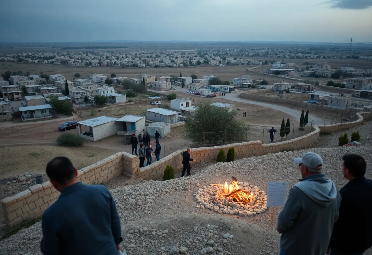 A landscape of the West Bank reflecting community sorrow and calls for justice.
