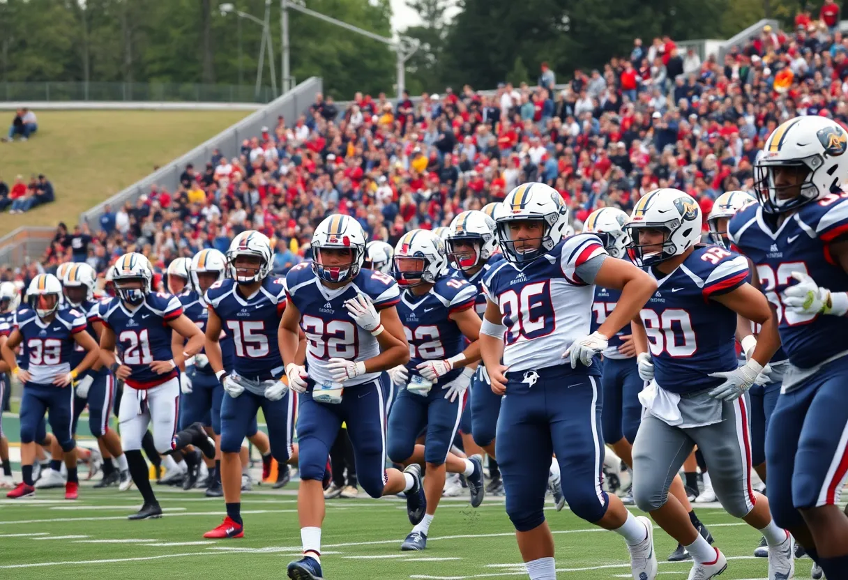 WKU Football players in action during a game, highlighting teamwork and excitement.