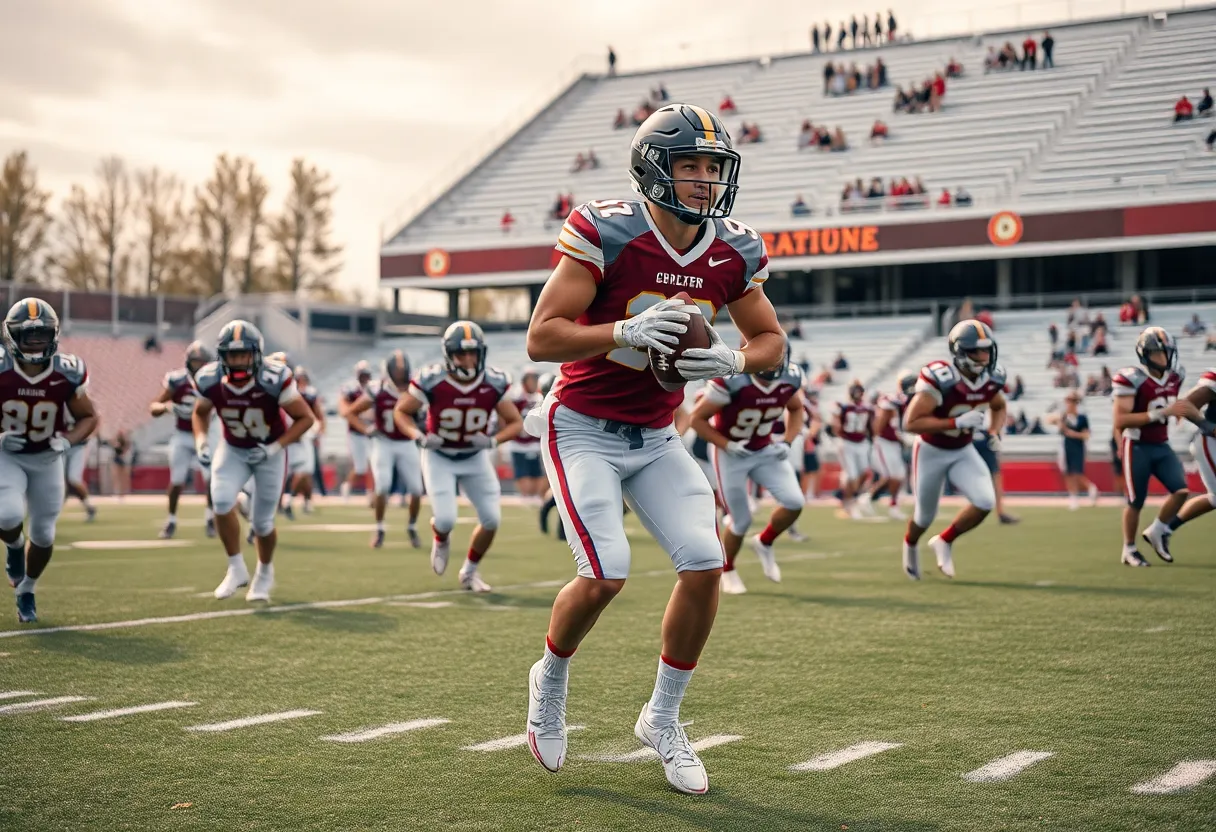 WKU Football players practicing at their stadium