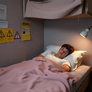 Dorm room with safety signs due to WKU residence halls closure