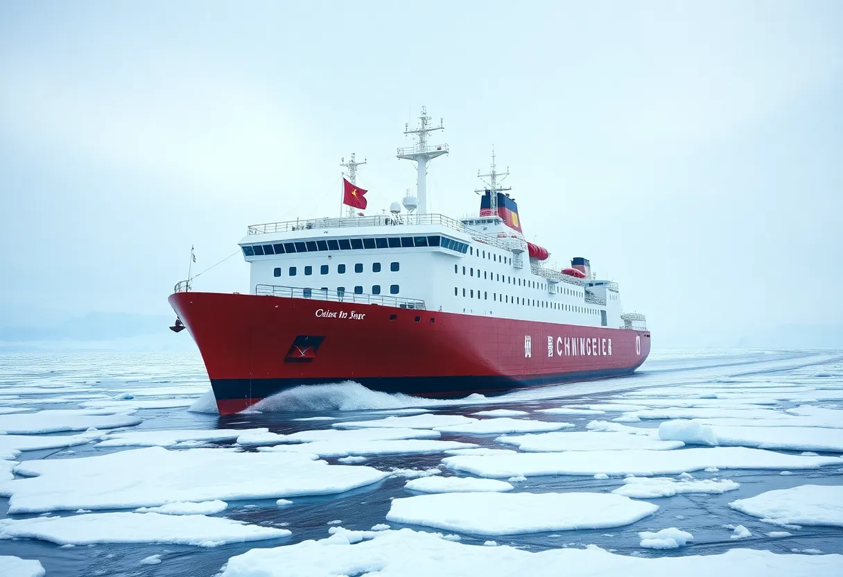 Chinese icebreaker Xue Long 2 navigating Arctic waters near Alaska