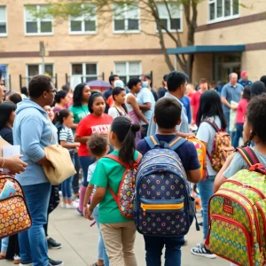Community gathering at Bowling Green's annual back to school block party.