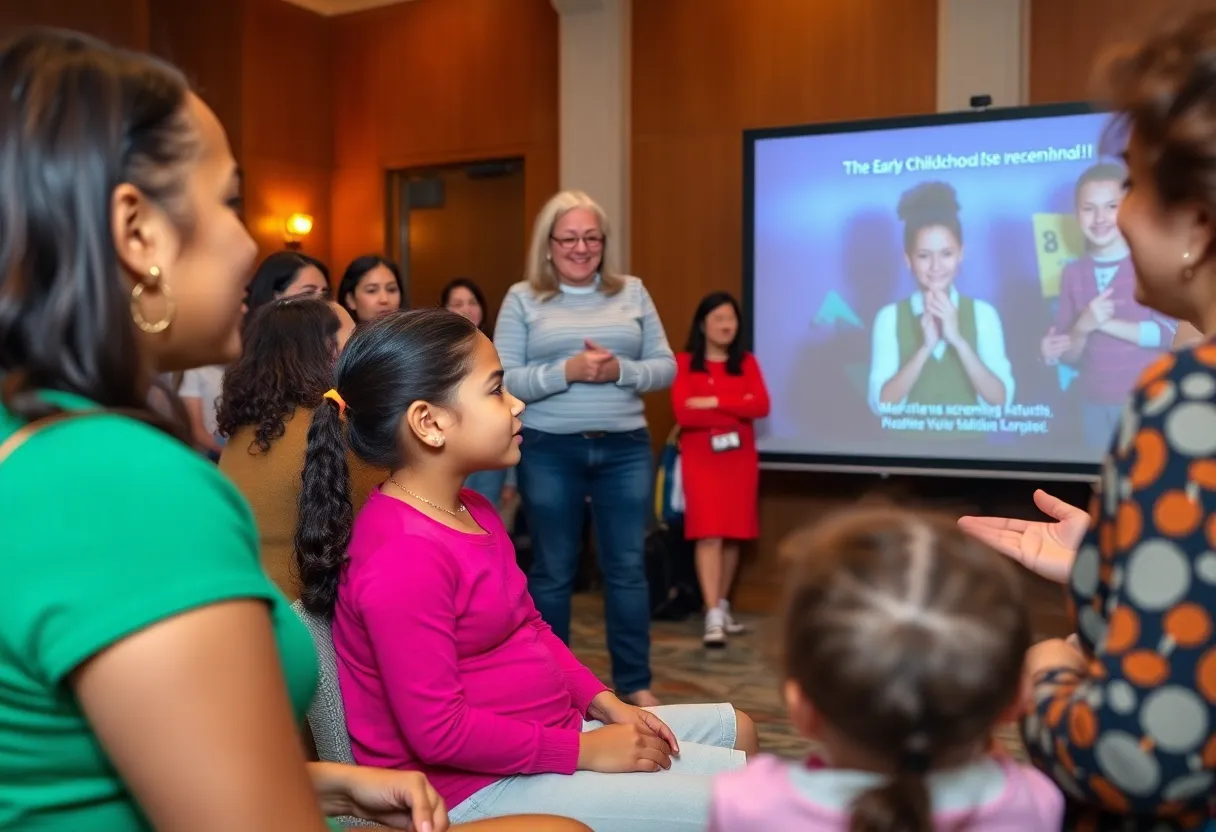 Community leaders and families at an early childhood education event