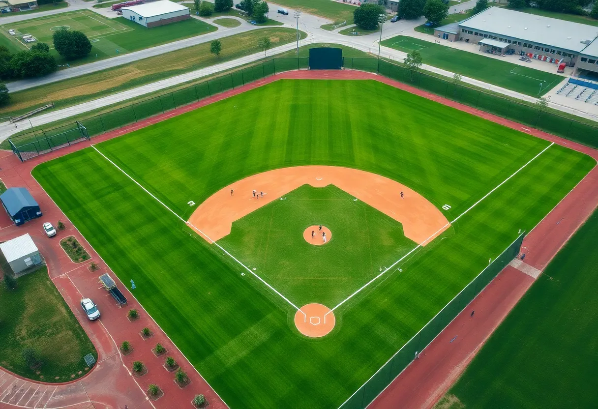 Athletes on the new artificial turf at Bowling Green High School