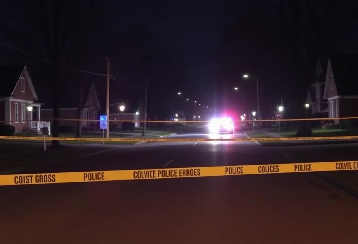 Police tape and emergency lights on a suburban street in Bowling Green