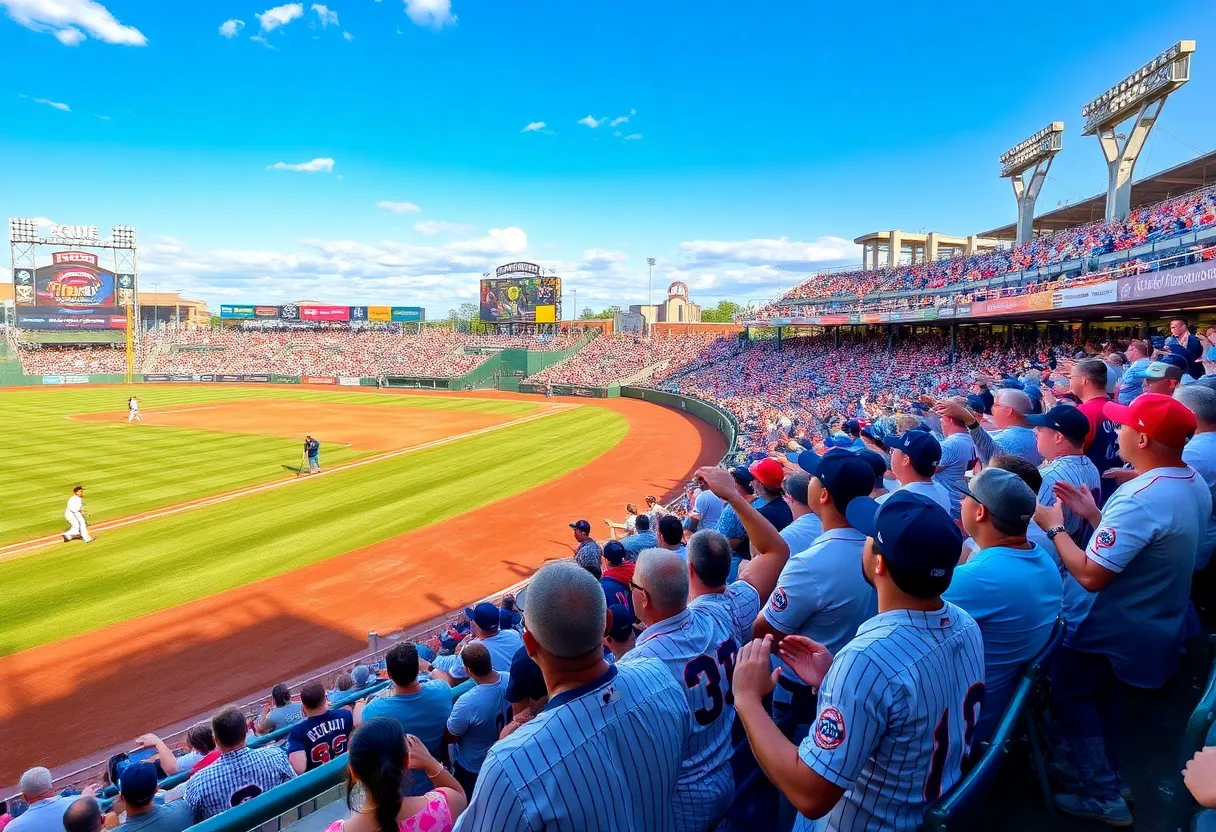 Gameplay scene from a Bowling Green Hot Rods baseball game.