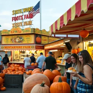 Bowling Green vendors at Kentucky State Fair with pumpkins in the background