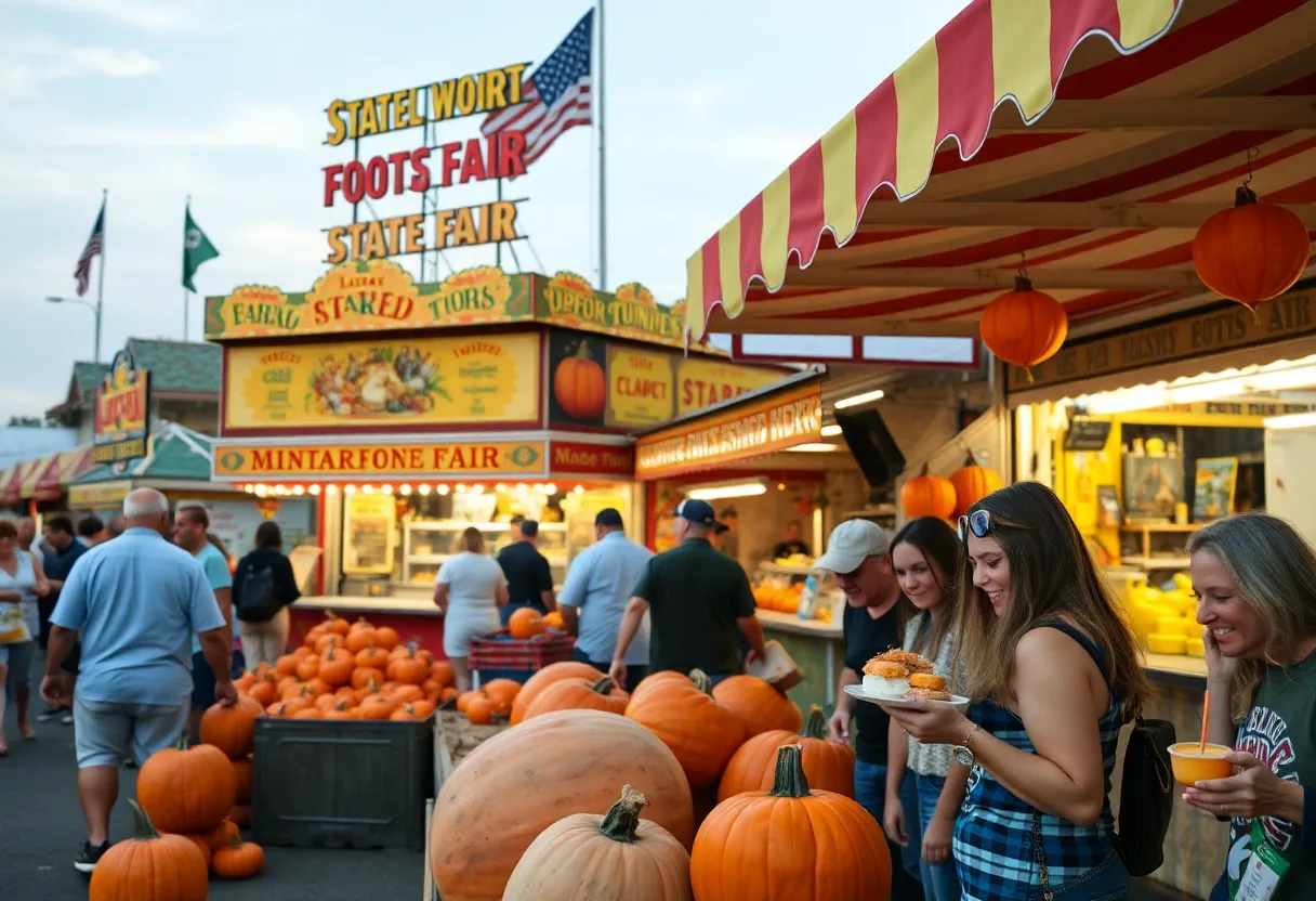 Bowling Green vendors at Kentucky State Fair with pumpkins in the background