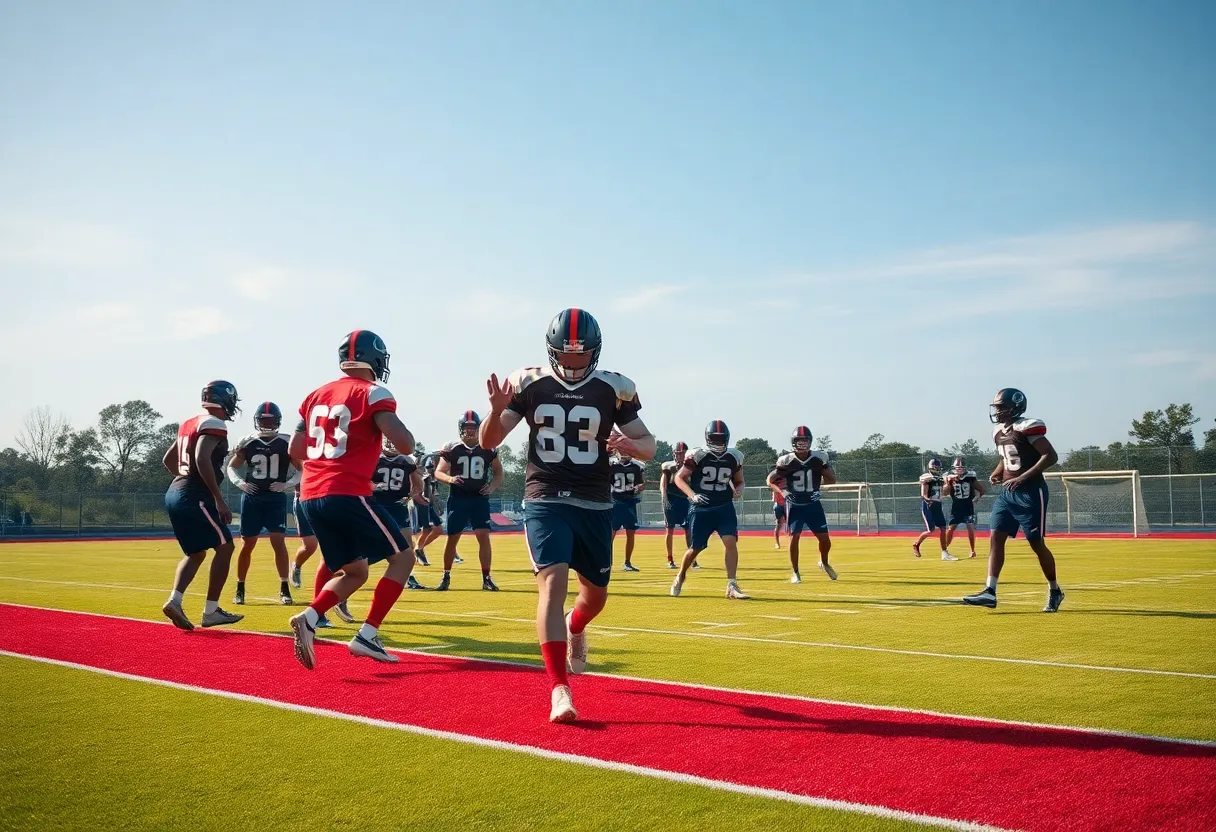 Bowling Green Purples football team practicing on field