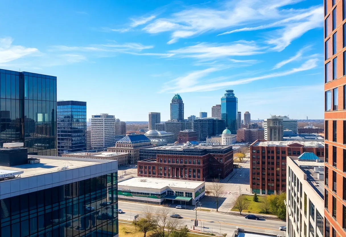 Skyline of Bowling Green, Kentucky with technology influences