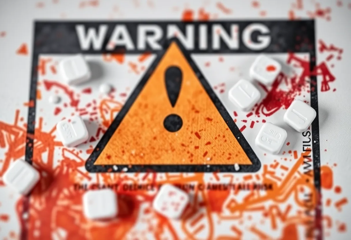 Warning sign for controlled substances depicting bromazolam