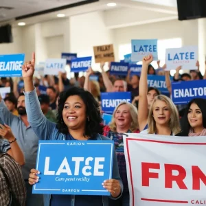 Political rally scene in California for gubernatorial candidates
