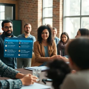 Citizens participating in a community discussion using an AI platform