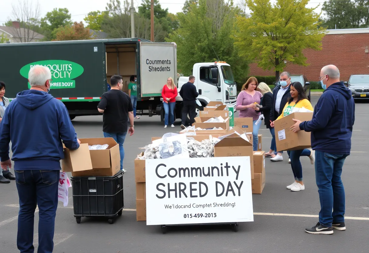Community members participating in a document shredding event at Service One Credit Union.