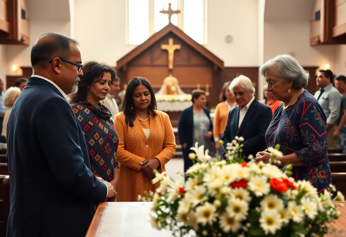 A serene church setting during a memorial service.