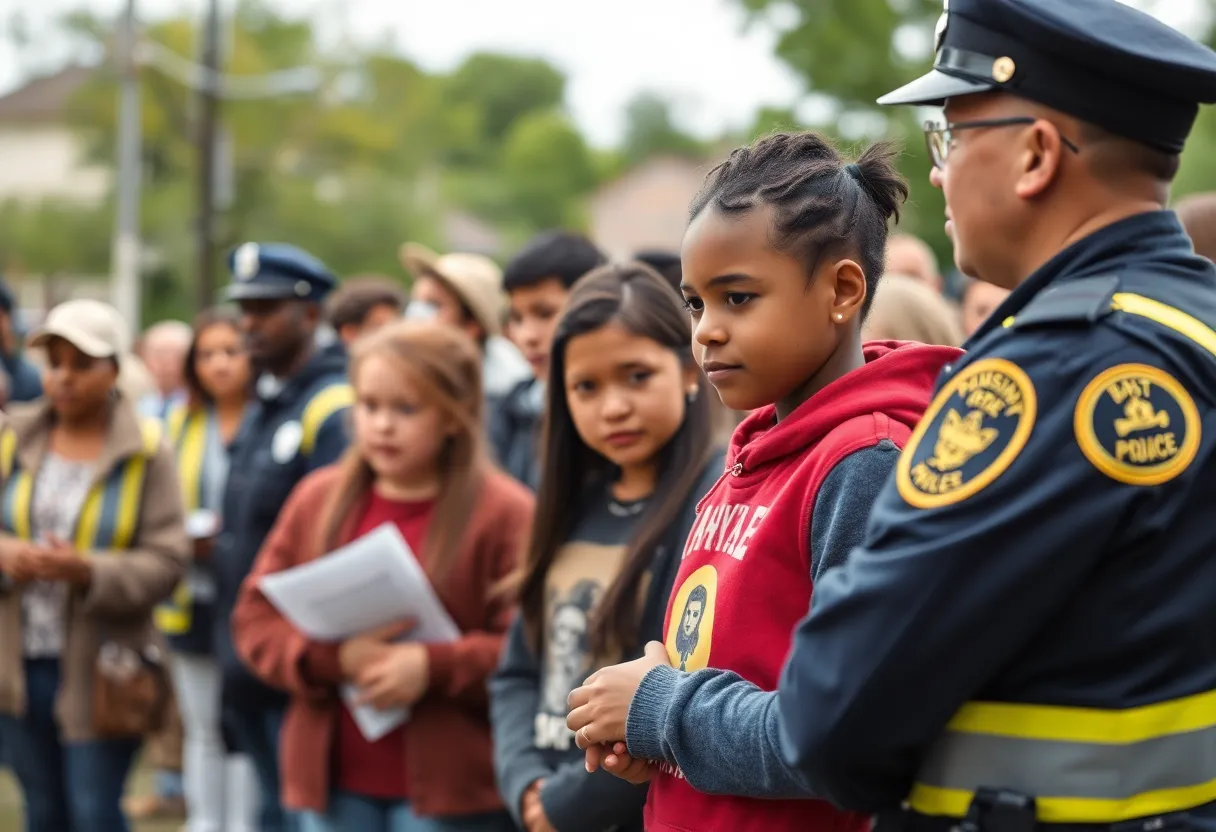 Volunteers assisting in search efforts for missing children in a community setting.