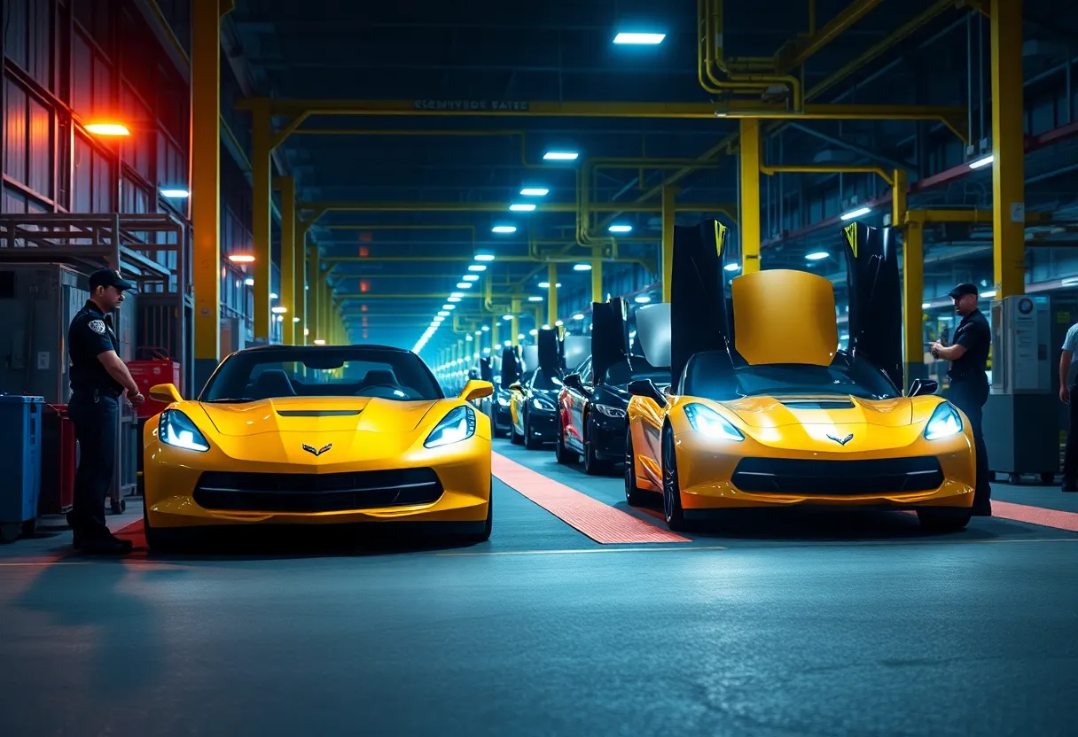 Police at GM Bowling Green Assembly Plant with Corvette