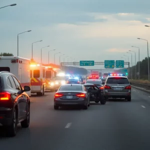 Emergency responders at the scene of a head-on collision on I-65.