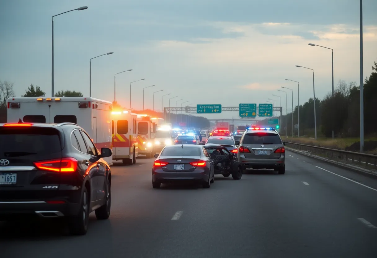 Emergency responders at the scene of a head-on collision on I-65.