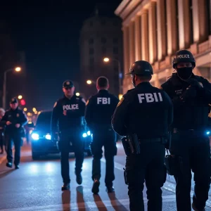 Law enforcement agents patrolling D.C. streets at night.