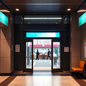 Interior view of the renovated GoBG Transit Center in Bowling Green, featuring updated facilities and waiting areas.