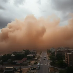 A large haboob dust storm moving through Arizona with reduced visibility.