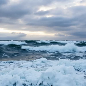 Aftermath of the Kamchatka earthquake showing turbulent sea waves