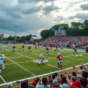 High school football teams playing on the field in Kentucky