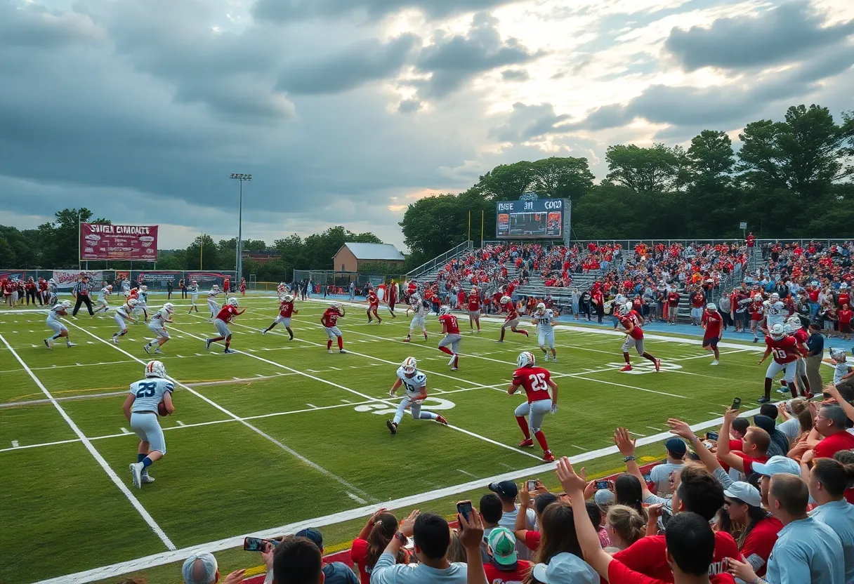High school football teams playing on the field in Kentucky
