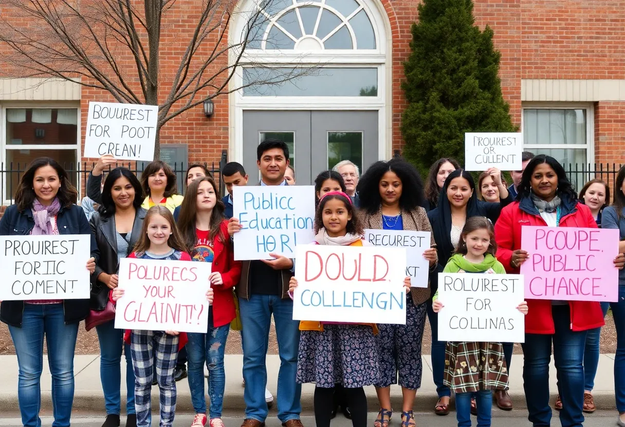 Parents and children advocating for public school funding in Kentucky.