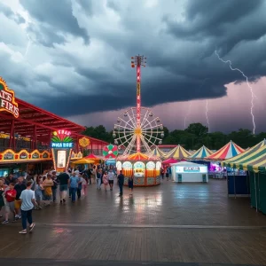 Indoor activities at Kentucky State Fair during rain
