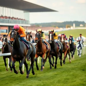 Horses racing at The Mint Kentucky Turf Sprint event