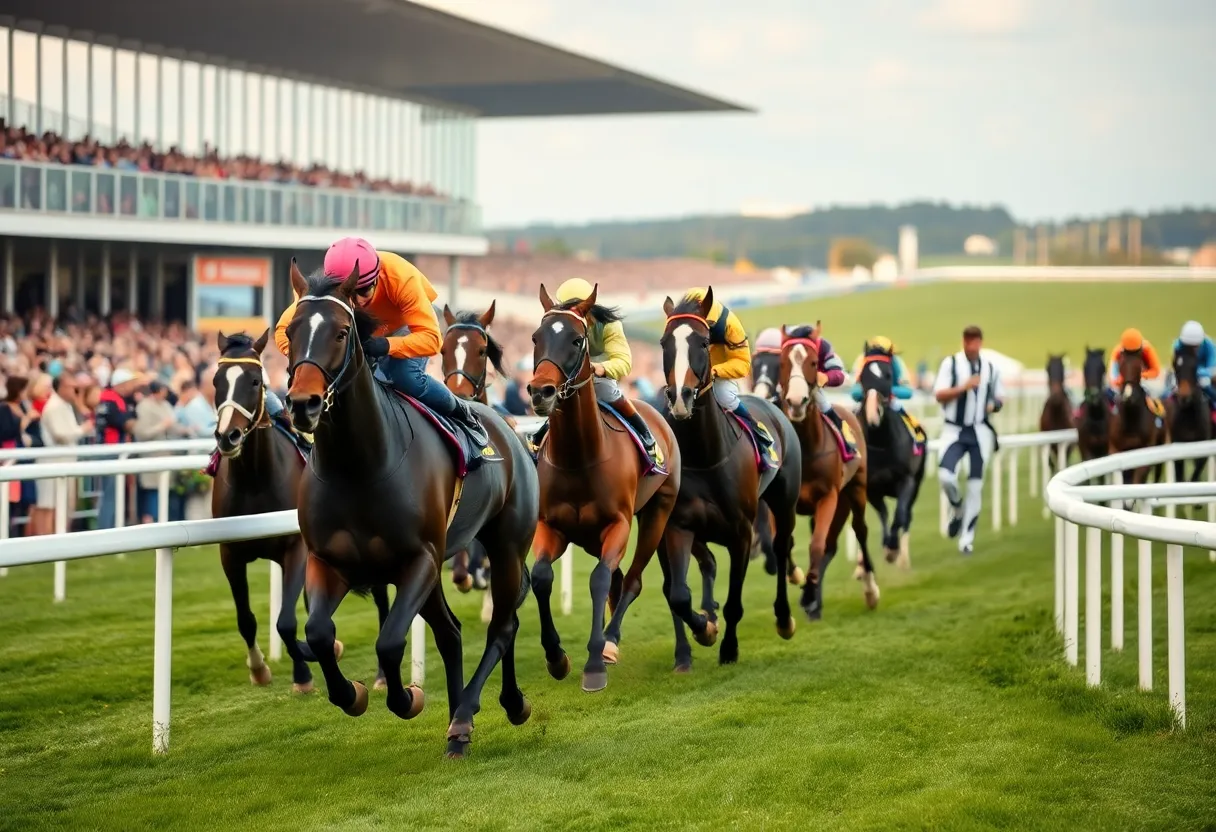 Horses racing at The Mint Kentucky Turf Sprint event