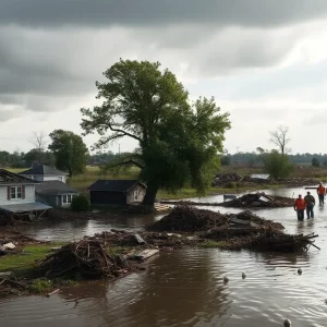 Rural landscape showing flood damage in Kerr County